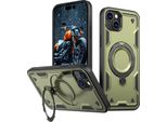 Custodia A Doppio Strato Per Iphone 15, Custodia Protettiva Militare Magnetica Con Anello In Metallo E Supporto Verde