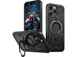 Custodia A Doppio Strato Per Iphone 13 Pro, Custodia Protettiva Militare Magnetica Con Anello E Supporto In Metallo Nero