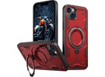 Custodia A Doppio Strato Per Iphone 14 Plus/Iphone 15 Plus, Custodia Protettiva Militare Magnetica Con Anello E Supporto In Metallo Rosso