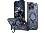 Custodia A Doppio Strato Per Iphone 13 Pro, Custodia Protettiva Militare Magnetica Con Anello In Metallo E Supporto Blu