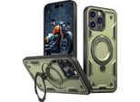 Custodia A Doppio Strato Per Iphone 13 Pro, Custodia Protettiva Militare Magnetica Con Anello In Metallo E Supporto Verde