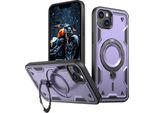 Custodia A Doppio Strato Per Iphone 14 Plus/Iphone 15 Plus, Custodia Protettiva Militare Magnetica Con Anello In Metallo E Supporto Viola