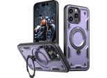 Custodia A Doppio Strato Per Iphone 13 Pro, Custodia Protettiva Militare Magnetica Con Anello E Supporto In Metallo Viola