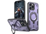 Custodia A Doppio Strato Per Iphone 14 Pro Max, Custodia Protettiva Militare Magnetica Con Anello E Supporto In Metallo Viola