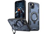 Custodia A Doppio Strato Per Iphone 13/Iphone 14, Custodia Protettiva Militare Magnetica Con Anello In Metallo E Supporto Blu
