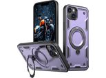 Custodia A Doppio Strato Per Iphone 13/Iphone 14, Custodia Protettiva Militare Magnetica Con Anello E Supporto In Metallo Viola