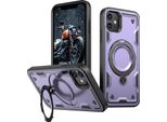 Custodia A Doppio Strato Per Iphone 11/Iphone Xr, Custodia Protettiva Militare Magnetica Con Anello E Supporto In Metallo Viola