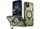 Custodia A Doppio Strato Per Iphone 13/Iphone 14, Custodia Protettiva Militare Magnetica Con Anello In Metallo E Supporto Verde