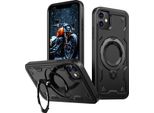 Custodia A Doppio Strato Per Iphone 11/Iphone Xr, Custodia Protettiva Militare Magnetica Con Anello In Metallo E Supporto Nero