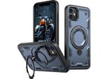 Custodia A Doppio Strato Per Iphone 11/Iphone Xr, Custodia Protettiva Militare Magnetica Con Anello In Metallo E Supporto Blu