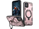 Custodia A Doppio Strato Per Iphone 11/Iphone Xr, Custodia Protettiva Militare Magnetica Con Anello In Metallo E Supporto Rosa