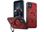 Custodia A Doppio Strato Per Iphone 11/Iphone Xr, Custodia Protettiva Militare Magnetica Con Anello E Supporto In Metallo Rosso