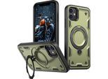 Custodia A Doppio Strato Per Iphone 11/Iphone Xr, Custodia Protettiva Militare Magnetica Con Anello In Metallo E Supporto Verde