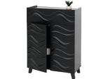 Cassettiera HWC-N86, Armadio Credenza Credenza, Design A Onda 3D Ante Push-To-Open 107X76X36Cm ~ Nero