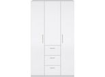 Kleiderschrank >Ward< 3 Türen, Kleiderstange, Böden, Weiß glänzend - 117x203x52 (BxHxT)