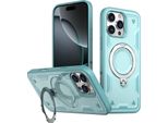 Custodia A Doppio Strato Per Iphone 16 Pro, Custodia Protettiva Militare Magnetica Con Anello In Metallo E Supporto Verde Menta