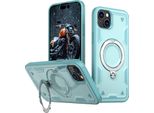 Custodia A Doppio Strato Per Iphone 15, Custodia Protettiva Militare Magnetica Con Anello In Metallo E Supporto Verde Menta
