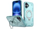 Custodia A Doppio Strato Per Iphone 16, Custodia Protettiva Militare Magnetica Con Anello In Metallo E Supporto Verde Menta