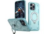 Custodia A Doppio Strato Per Iphone 15 Pro, Custodia Protettiva Militare Magnetica Con Anello In Metallo E Supporto Verde Menta