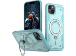 Custodia A Doppio Strato Per Iphone 14 Plus/Iphone 15 Plus, Custodia Protettiva Militare Magnetica Con Anello In Metallo E Supporto Verde Menta