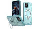 Custodia A Doppio Strato Per Iphone 12/Iphone 12 Pro, Custodia Protettiva Militare Magnetica Con Anello In Metallo E Supporto Verde Menta