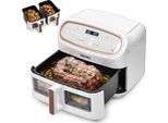 Duronic AF34 WE Heißluftfriteuse, XXL Heißluftfritteuse mit 2 Kammern für Pommes, Friteuse HLF 10L Volumen Airfryer, Air Fryer für Rezepte ohne Öl