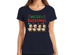 Merry Duckmas Duck Antlers - Maglietta Donna Natale Xmas Christmas, Navy, Xl