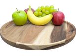 1.04 Piatto Da Portata In Legno Di Acacia Per Alimenti - Ø 29 X 2 Cm Circa - Piatto Da Portata Decorativo Rotondo