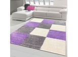 Tappeto Shaggy A Pelo Alto Con Motivo A Quadri Lilla Grigio Crema Dimensioni - 240 X 340 Cm