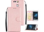 Per Huawei P9 Plus Custodia Smart Phone In Pelle Pu Custodia Protettiva Con Fibbia E 3 Posizioni Per Le Carte Oro Rosa