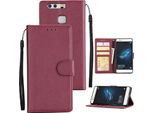 Per Huawei P9 Plus Custodia Smart Phone In Pelle Pu Custodia Protettiva Con Fibbia E 3 Posizioni Per Le Carte Rosso Vino