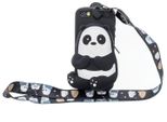 Per Iphone 5 / 5S Se Cartoon Appendere Cordino + Caso Resistente Tpu Custodia Protettiva Completa Del Telefono Cellulare Con Portamonete Nero A Strisce Orsi