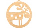 Palla Di Legno Ciondolo In Legno, Ornamento Palla Di Natale 6 Cm - Renna