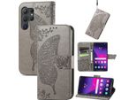 Per Samsung Galaxy S25 Ultra 5G Portafoglio Cellulare Custodia Farfalla Design Cover Custodie Grigio