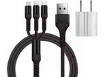 Simu 3-In-1 Tessuto 1.2M Telefono Cellulare Periferica Sicura Ricarica Cavo Dati Set Nero