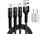 Simu 1,2 M Cavo Dati Da Uno Per Tre Tessuto Cilindrico Di Ricarica Del Telefono Cellulare Con Set Di Spine Nero