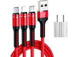 Simu 1,2 M Cavo Dati Da Uno Per Tre Tessuto Cilindrico Di Ricarica Del Telefono Cellulare Con Set Di Spine Rosso