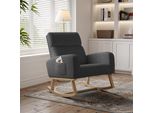 Proximax Sedia A Dondolo Imbottita Mid-Century Modern Con Schienale Alto Per Soggiorno, Struttura In Legno Massiccio, Tessuti Di Alta Qualità (Grigio Scuro)
