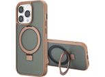 Custodia Iphone 14 Pro Cover Protettiva Anello Stand Backcover Met Magsafe Plastica Marrone Accezz