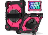 Custodia Per Ipad Mini 2024/Ipad Mini 2021, Custodia Per Tablet Con Cinturino Girevole A 360° E Supporto Nero Rosa