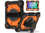 Custodia Per Ipad Mini 2024/Ipad Mini 2021, Custodia Per Tablet Con Cinturino Girevole A 360° E Supporto Nero Arancione
