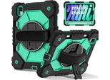 Custodia Per Ipad Mini 2024/Ipad Mini 2021, Custodia Per Tablet Con Cinturino Girevole A 360° E Supporto Nero Turchese