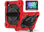 Custodia Per Ipad Mini 2024/Ipad Mini 2021, Custodia Per Tablet Con Cinturino Girevole A 360° E Supporto Rosso Nero