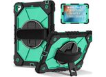 Custodia Per Ipad 9,7 6A/5A Generazione 2018/2017, Custodia Per Tablet Con Cinturino Girevole A 360° E Supporto Nero Turchese
