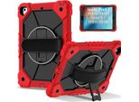 Custodia Per Ipad 9,7 6A/5A Generazione 2018/2017, Custodia Per Tablet Con Cinturino Girevole A 360° E Supporto Rosso Nero
