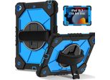 Custodia Per Ipad 9°/8°/7° Generazione, Ipad 10,2 Pollici 2021/2020/2019, Custodia Per Tablet Con Cinturino Girevole A 360° E Supporto Nero Blu