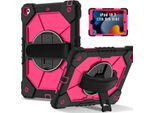 Custodia Per Ipad 9°/8°/7° Generazione, Ipad 10,2 Pollici 2021/2020/2019, Custodia Per Tablet Con Cinturino Girevole A 360° E Supporto Nero Pink