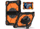 Custodia Per Ipad 9Th/8Th/7Th Gen, Ipad 10.2 Pollici 2021/2020/2019, Custodia Per Tablet Con Cinturino Girevole A 360° E Supporto Nero Arancione