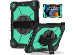 Custodia Per Ipad 9Th/8Th/7Th Gen, Ipad 10.2 Pollici 2021/2020/2019, Custodia Per Tablet Con Cinturino Girevole A 360° E Supporto Nero Turchese