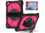 Custodia Per Ipad 9,7 6A/5A Generazione 2018/2017, Custodia Per Tablet Con Cinturino Girevole A 360° E Supporto Nero Rosa